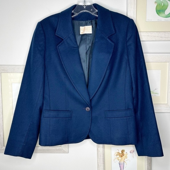 Pendleton Vintage Navy Virgin Wool Fitted Women’s Blazer Size 8 - Picture 1 of 9